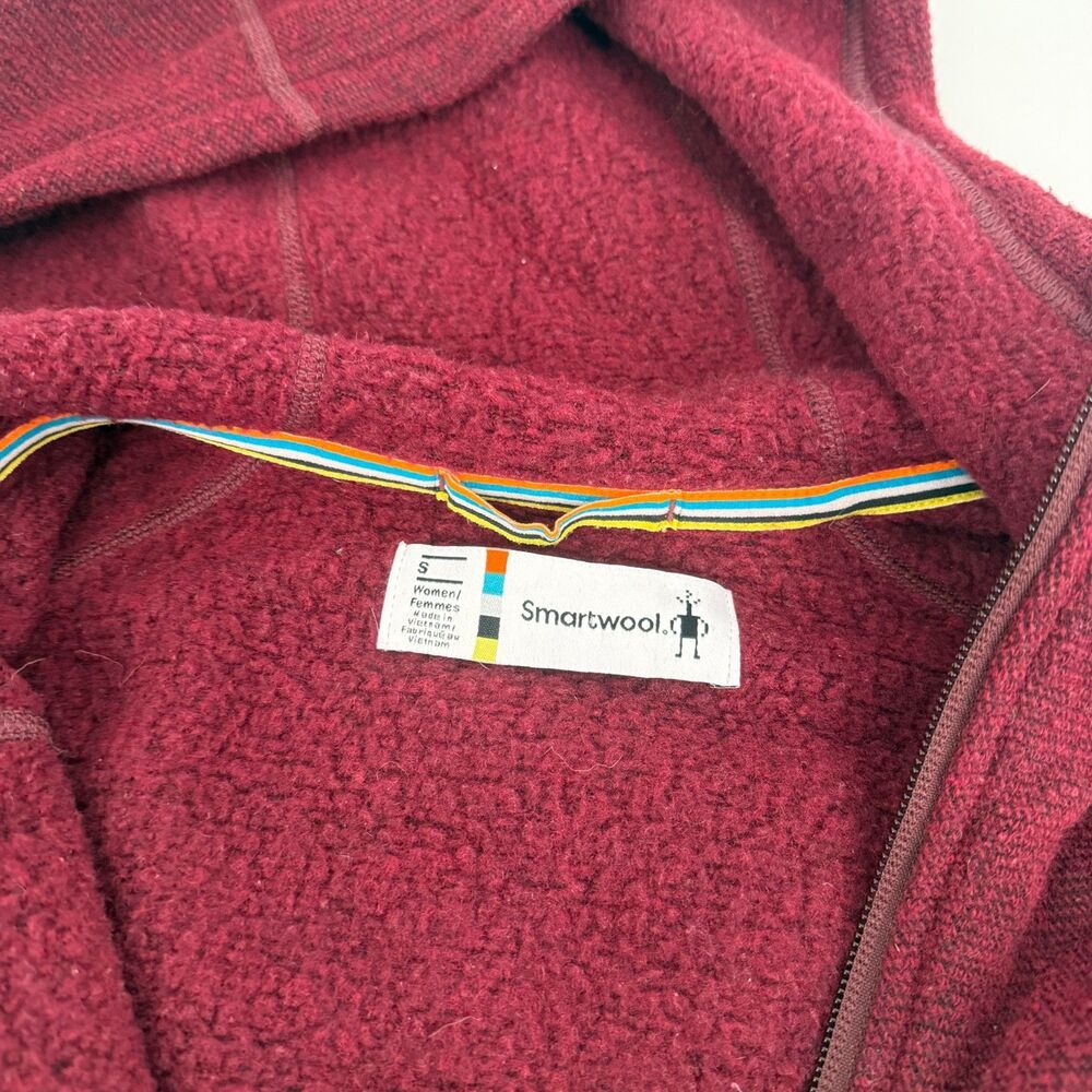 Smartwool Hudson Trail Full Zip Fleece Hoodie Sweater Wool Burgundy Womens Small - Picture 6 of 11